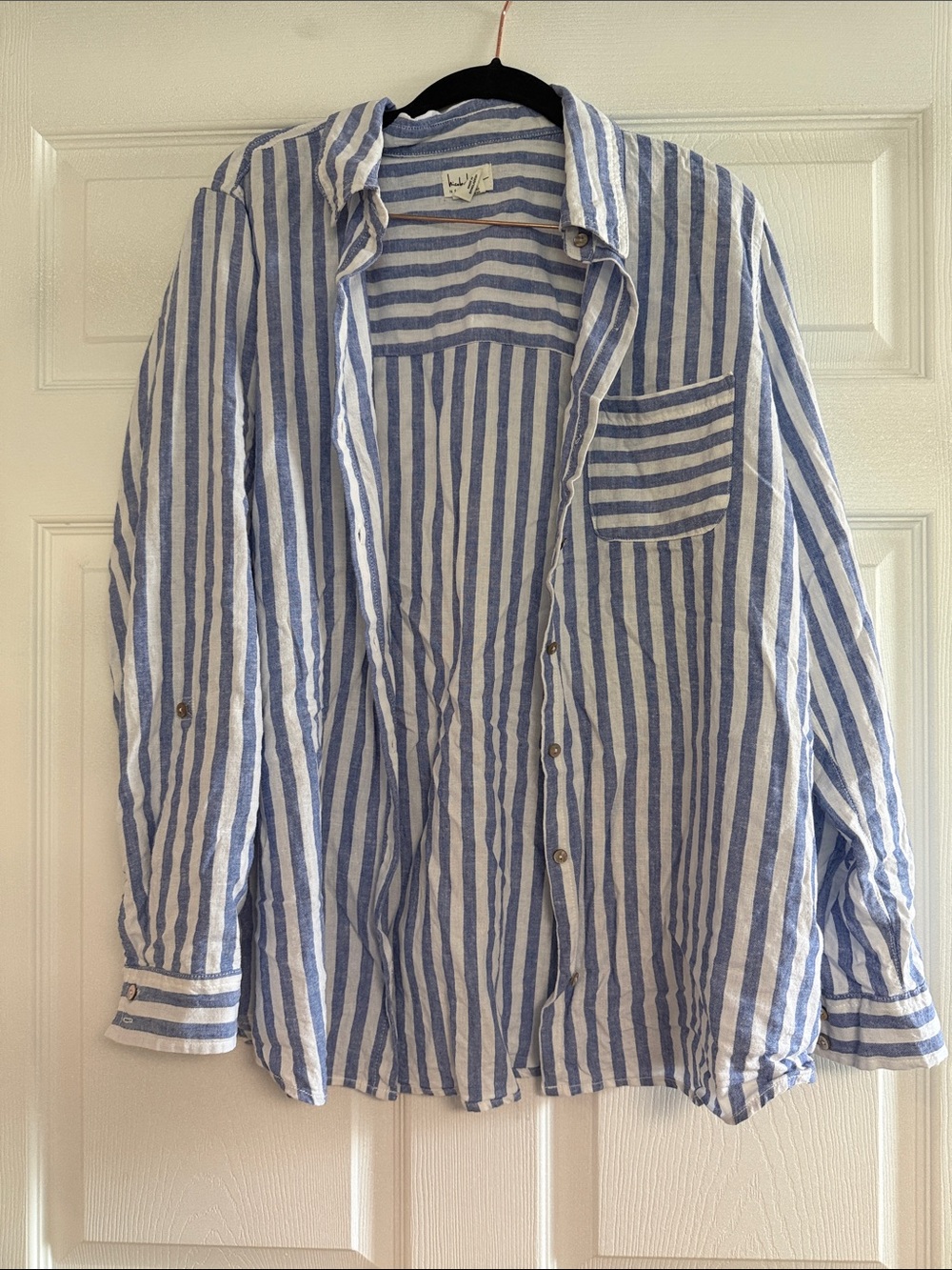 Nicole Miller Blue and White Striped Button-Down Shirt